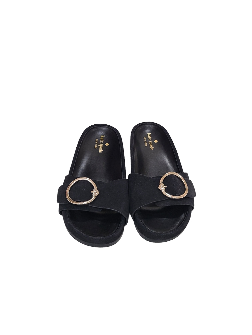 kate spade New York Della Slide Sandals Black Gold Buckle Size 7 - Picture 1 of 16